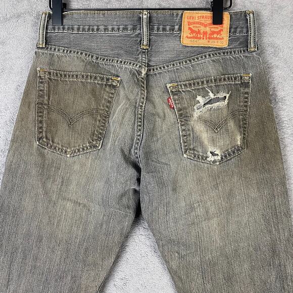 Levis 514 Jeans Mens 28x28 Gray Denim Distressed Straight Leg Grunge Thrashed - Picture 6 of 16